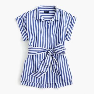 NWOT J.Crew Button-front tie-waist top in bold stripe cotton poplin Medium